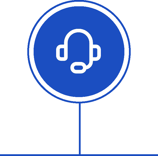 A blue circle with a headset on top of it.